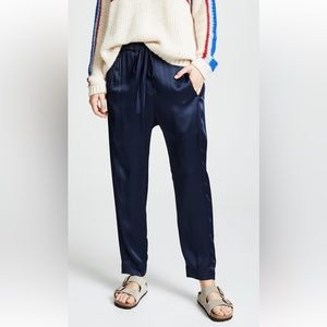 Xirena Navy Blue Silky Satin Draper casual drawstring pant.